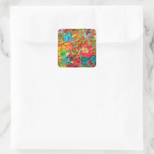 Adesivo Quadrado Coral Dourado Verão Tropical Oceânica Aquarela