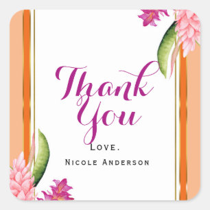 Adesivo Quadrado Coral Floral Tropical Laranja e Partido Dourado