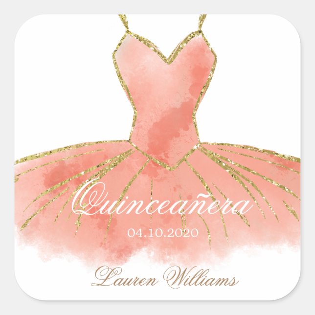 Adesivo Quadrado Coral Glitter Quinceanera Sticker (Frente)