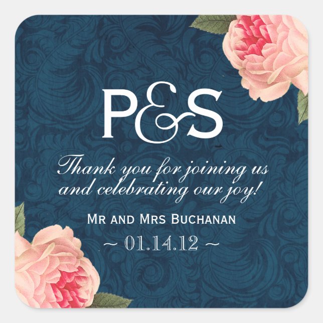 Adesivo Quadrado Coral Peonie e Marinho Favor (Frente)