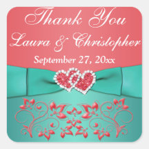 Coral, Teal Floral, Coração 1,5" Sq. Favor de Casa