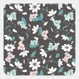 Adesivo Quadrado Corante Koala Pattern Cute Animal e Floral
