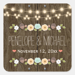 Adesivo Quadrado Corda da cerceta do casamento rústico da bolota d