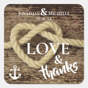 Adesivo Quadrado Corda náutica e AMOR e obrigados da âncora que