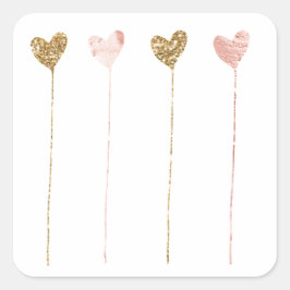 Adesivo Quadrado Cordas Douradas De Coração Com Glama Rosa-Rosa