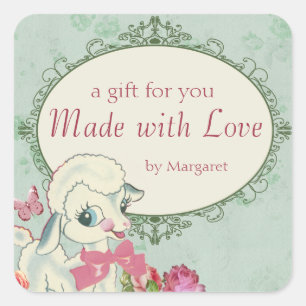 Adesivo Quadrado cordeiro fofo de ovelha tricô crochê bebê costura