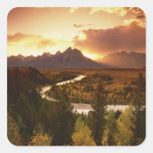 Adesivo Quadrado Cordilheira Teton ao pôr do sol, a partir do rio S
