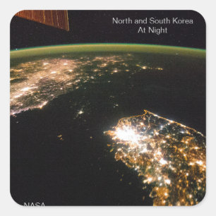 Adesivo Quadrado Coreia do Norte e do Sul à noite, Foto ISS da NASA