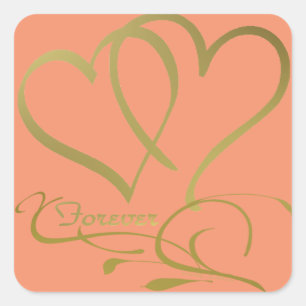 Adesivo Quadrado Cores de fundo editáveis Forever Hearts Gold