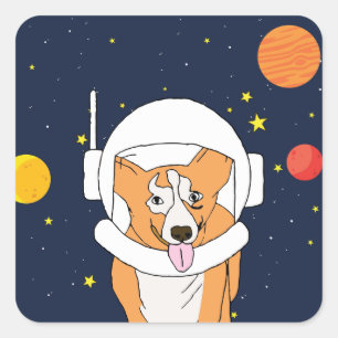 Adesivo Quadrado Corgi Astronauta Animal Com Capacete Espacial Clip