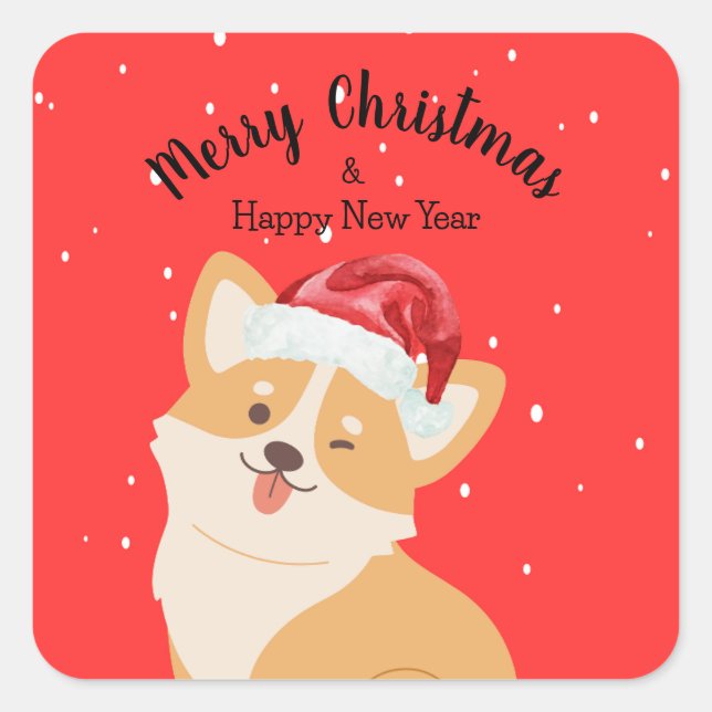 Adesivo Quadrado Corgi Christmas (Frente)