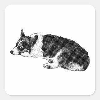 Adesivo Quadrado Corgi com Expressão Pensativa