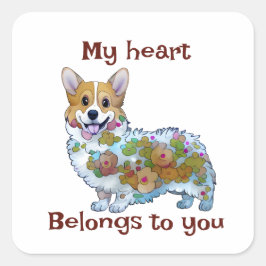 Adesivo Quadrado Corgi de laranja-branca para um humor positivo