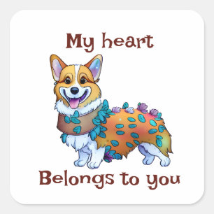 Adesivo Quadrado Corgi de laranja-branca para um humor positivo