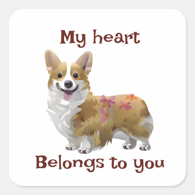 Adesivo Quadrado Corgi de laranja-branca para um humor positivo (Frente)