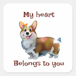 Adesivo Quadrado Corgi de laranja-branca para um humor positivo