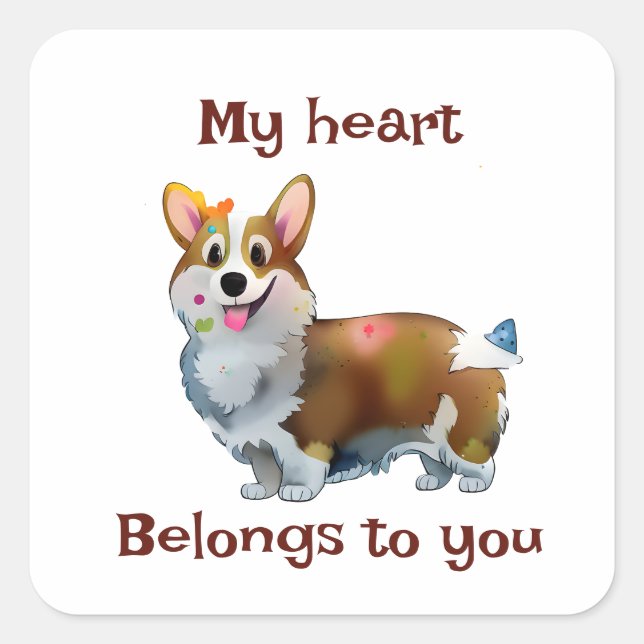 Adesivo Quadrado Corgi de laranja-branca para um humor positivo (Frente)