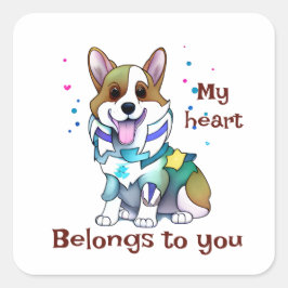 Adesivo Quadrado Corgi de laranja-branca para um humor positivo