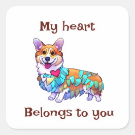 Adesivo Quadrado Corgi de laranja-branca para um humor positivo