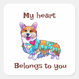 Adesivo Quadrado Corgi de laranja-branca para um humor positivo