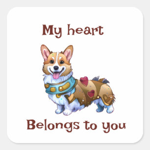 Adesivo Quadrado Corgi de laranja-branca para um humor positivo