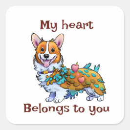 Adesivo Quadrado Corgi de laranja-branca para um humor positivo