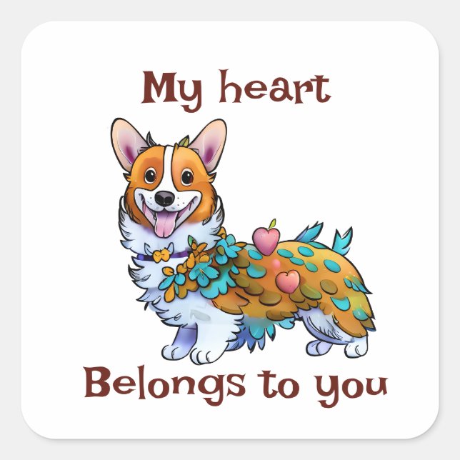 Adesivo Quadrado Corgi de laranja-branca para um humor positivo (Frente)