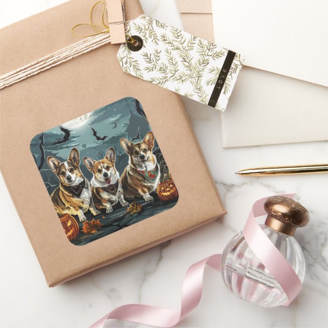 Adesivo Quadrado Corgi Halloween Spooky (Presentear)