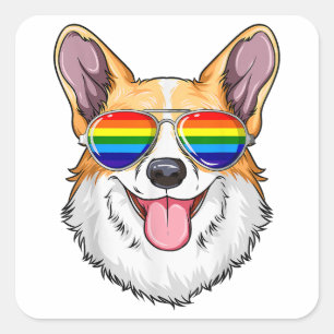 Adesivo Quadrado Corgi Orgulho gay Flag LGBT Arco-Íris Óculos de so