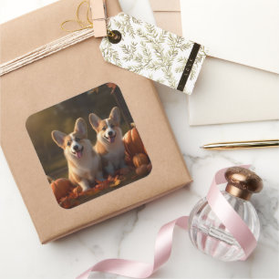 Adesivo Quadrado Corgi Puppy Autumn Delight Pumpkin