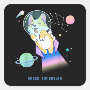 Adesivo Quadrado Corgi Space Cosmos Planet Star Dog Puppy