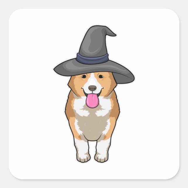 Adesivo Quadrado Corgi Witch (Frente)