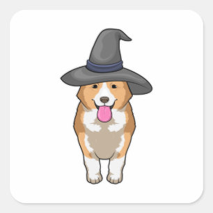 Adesivo Quadrado Corgi Witch