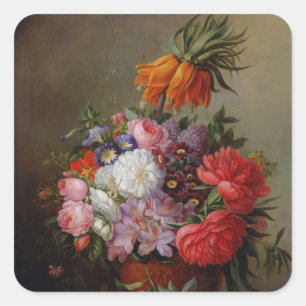 Adesivo Quadrado Cornelis Johannes van Hulsteijn Vase com Flores