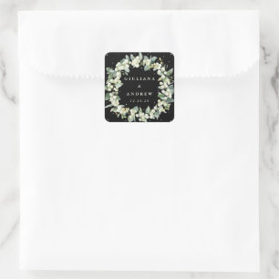 Adesivo Quadrado Coroa de casamento elegante de snowberry preto + e