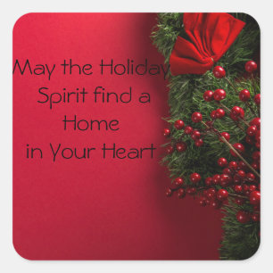 Adesivo Quadrado coroa de natal com amoras vermelhas