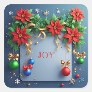Adesivo Quadrado Coroa de Natal com Poinsettias