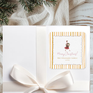 Adesivo Quadrado Coroa de Natal de Mulher Elegante Listras Amarelas