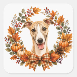 Adesivo Quadrado Coroa de Outono Whippet
