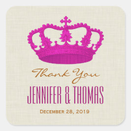 Adesivo Quadrado Coroa de PINK Obrigado Noiva Casamento V25