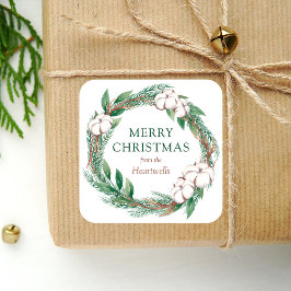 Adesivo Quadrado Coroa de Vegetação de Água-forte de Natal de Inver