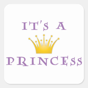Adesivo Quadrado Coroa dourada "é uma princesa" com pia batismal d