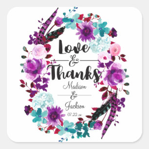 Adesivo Quadrado Coroa Floral Boho Chic Roxo Favor de Amor & Agrade