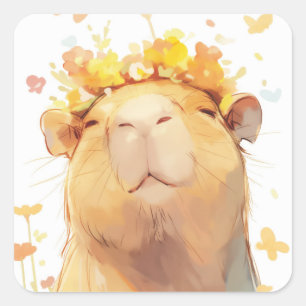 Adesivo Quadrado Coroa Floral de Capivara