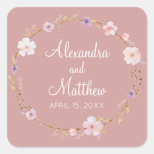 Adesivo Quadrado Coroa Floral de Casamento