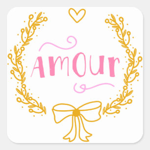 Adesivo Quadrado Coroa Floral Rosa Fúcsia e Dourado Casamento Amor