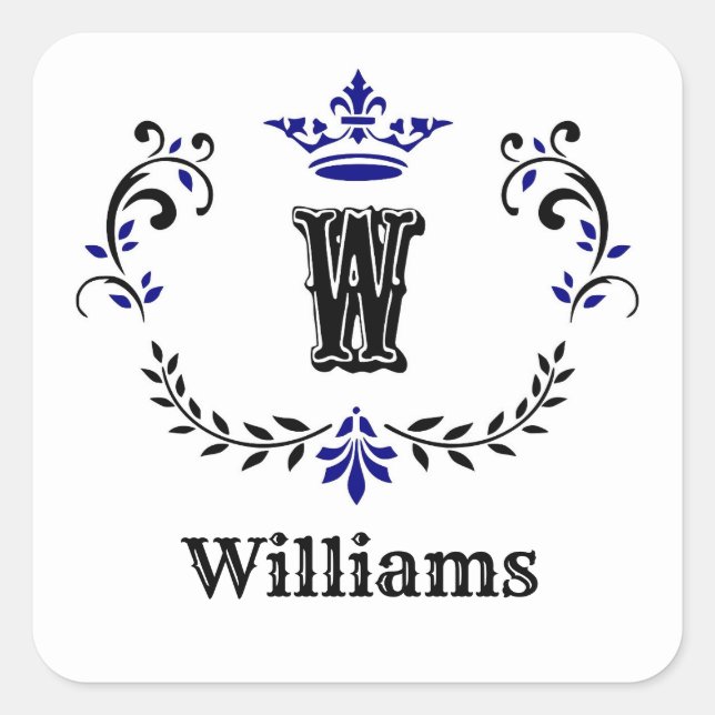 Adesivo Quadrado Coroa Grinalda Monograma 'W' (Frente)
