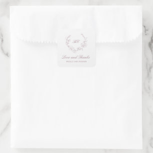 Adesivo Quadrado Coroa Monograma Elegante Casamento Roxo