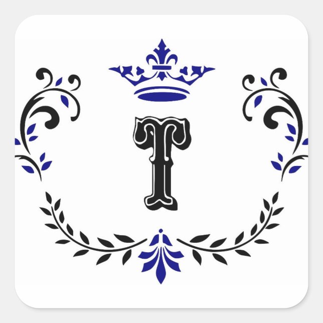 Adesivo Quadrado Coroa Monograma 'T' (Frente)