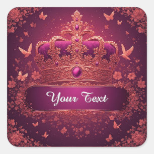 Adesivo Quadrado Coroa Rosa Elegante Com Enfeites Dourados